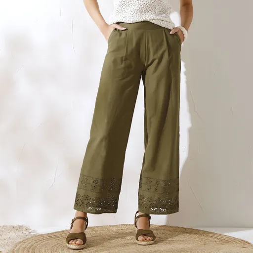 7/8 široké nohavice s madeirovou výšivkou