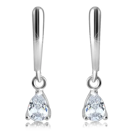 Strieborné 925 náušnice - trblietavý zirkón v tvare slzy, dámsky patent