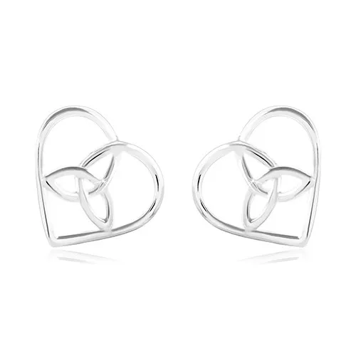 Strieborné 925 náušnice, tenký obrys srdca s keltským uzlom v strede