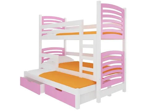 ArtAdrk Detská poschodová posteľ s prístelkou SORIA | 90 x 200 cm Farba: biela / ružová