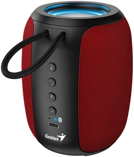 Genius SP-915BT Reproduktor, bezdrôtový, Bluetooth, 5W, LED podsv., USB-C, výdrž až 6 hod., mikrofón, podpora Copilot, červeno-čierna