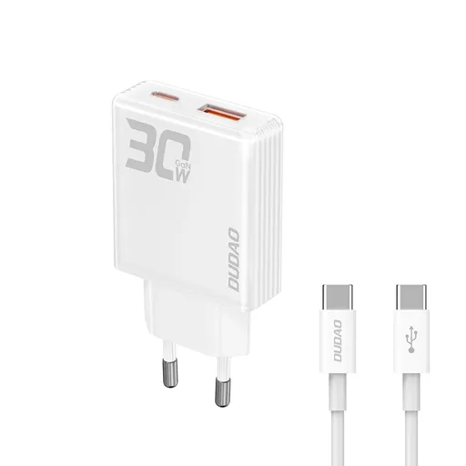 DUDAO A30EUT 30W GaN Sieťová nabíjačka USB / USB-C + USB-C kábel WHITE