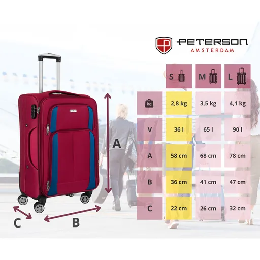 Mäkký polyesterový kabínový kufor v červenej a modrej - Peterson