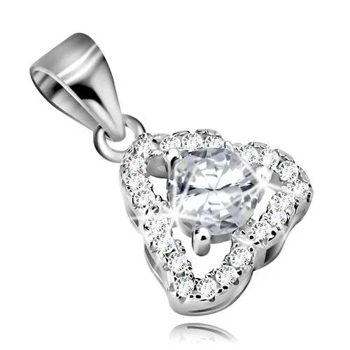 Ródiovaný prívesok zo striebra 925, číry zirkónový obrys asymetrického trojuholníka, číry zirkón uprostred