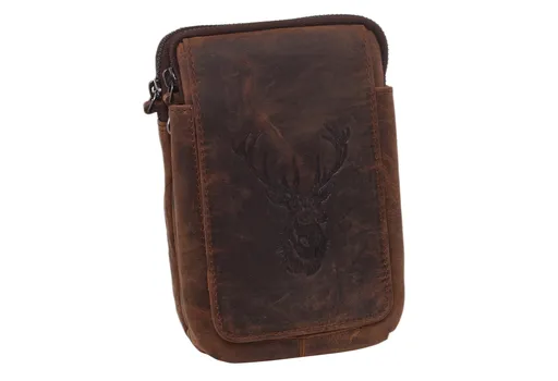 Kožené puzdro na opasok tmavohnedé embos jeleň hlava 250887
