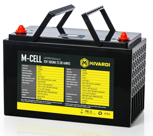 Mivardi batéria m-cell lifepo4 12v 100ah + 20a nabíječka
