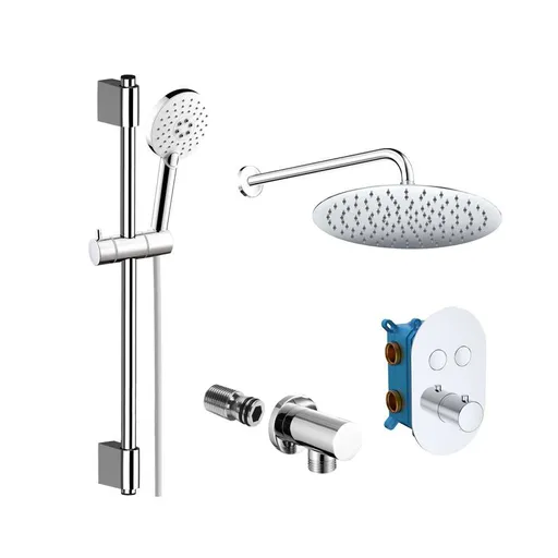 Mereo Sprchová sada s termostatickou tlačidlovou podomietkovou batériou - 2 - cestná - oválny kryt CB60106TB2