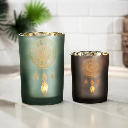 Gilde Skleněný svícen Lapač snů, zelený, velký