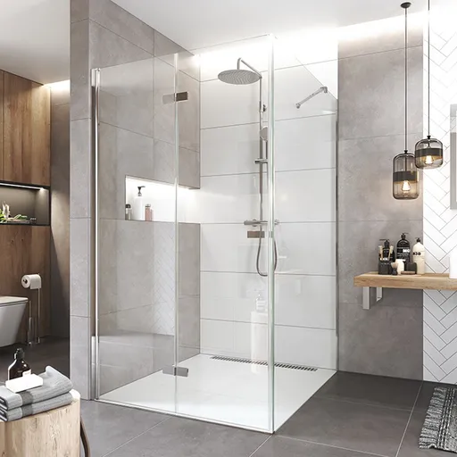 Mereo Sprchovací kút, Novea, štvorec, zalamovací, 90x90 cm, chróm ALU, sklo Číre, dv. ľavé a pevný diel CK12823ZL