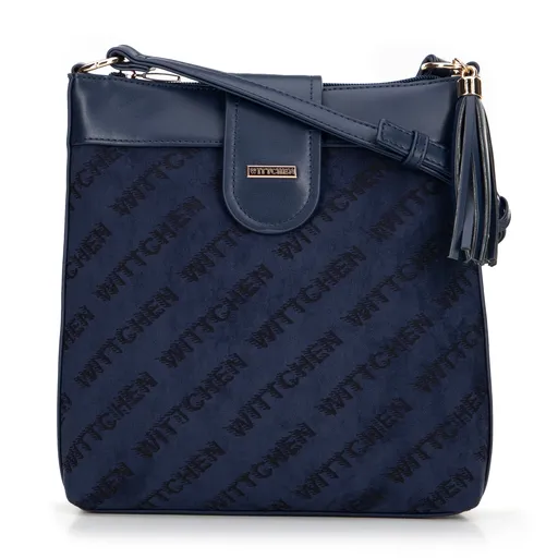 Dámska crossbody z ekokože s logom tmavomodrá 99-4Y-521-7