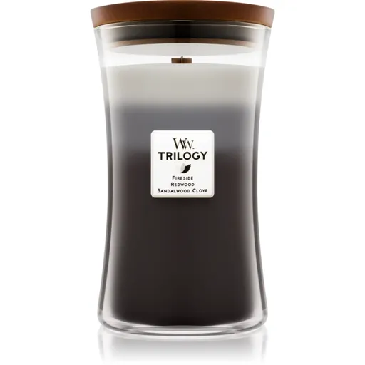 Woodwick Trilogy Warm Woods vonná sviečka s dreveným knotom 609.5 g