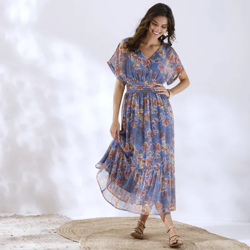 Dlhé voálové šaty s potlačou