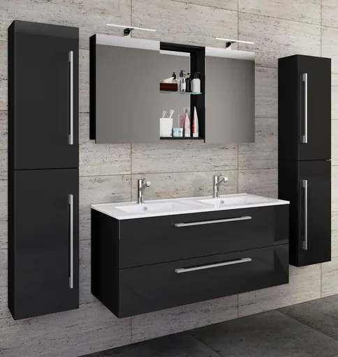 VCM 5dílná umyvadlová skříňka Budasi se 2 vysokými skříňkami, černá