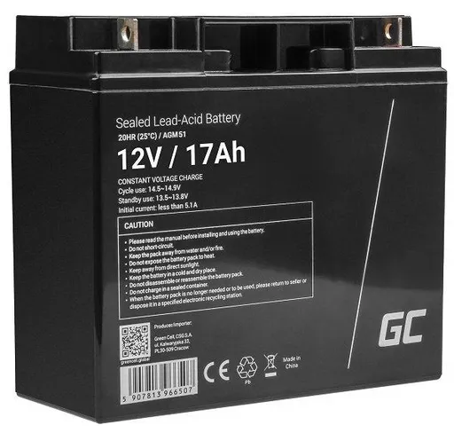 Green Cell AGM VRLA 12V 17Ah maintenance-free battery pre mower, scooter, boat, wheelchair