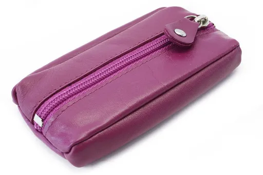 Fuchsiová kožená kľúčenka so zipsovým vreckom 619-2418-36