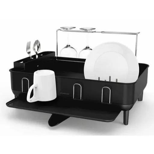 Odkvapkávač na riad Simplehuman s držiakom na poháre čierna mat SHKT1197