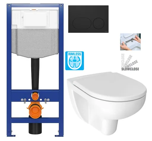 CERSANIT predstenový inštalačný systém s čiernym tlačidlom K97-0637 + WC JIKA LYRA PLUS RIMLESS + SEDADLO duraplastu SLOWCLOSE K97-526 0637 LY2