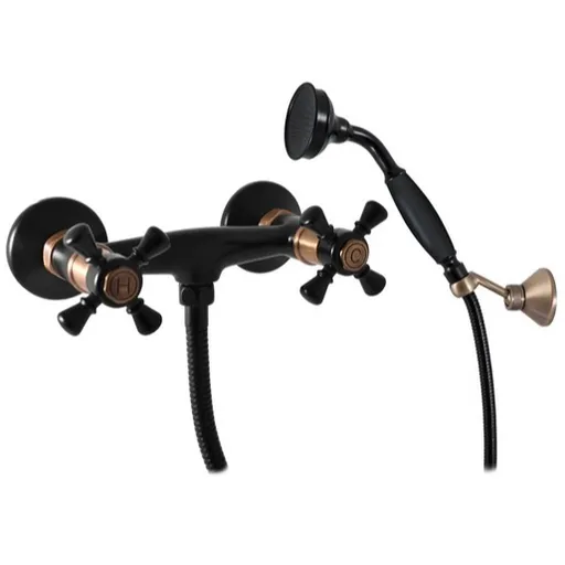 Sprchová batéria RAV Slezák MORAVA so sprchovacím setom 100 mm čierna / stará mosadz MK380.0/2CMATSM