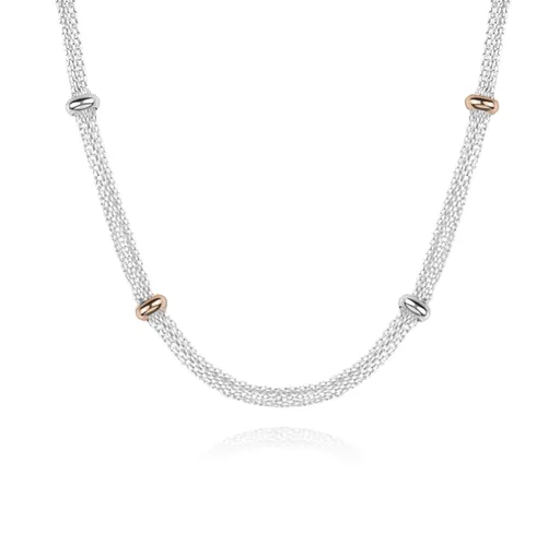 Strieborný 952 náhrdelník - retiazky bodovo spájané striebornými a ružovo-zlatými korálikmi