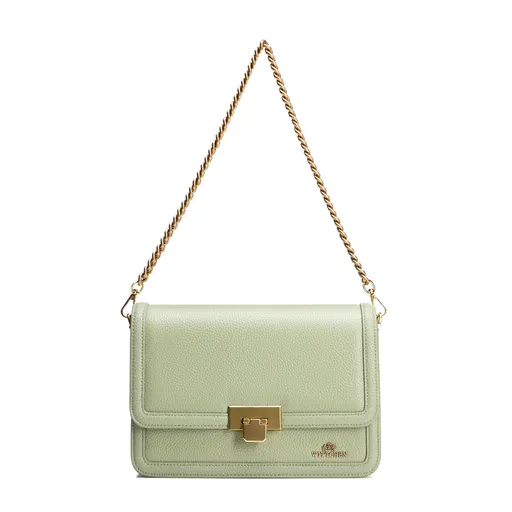 Kožená kabelka crossbody s retiazkou zelená 100-4E-206-Z