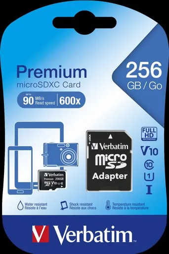 VERBATIM MicroSDXC karta 256GB Premium, U1 + adaptér