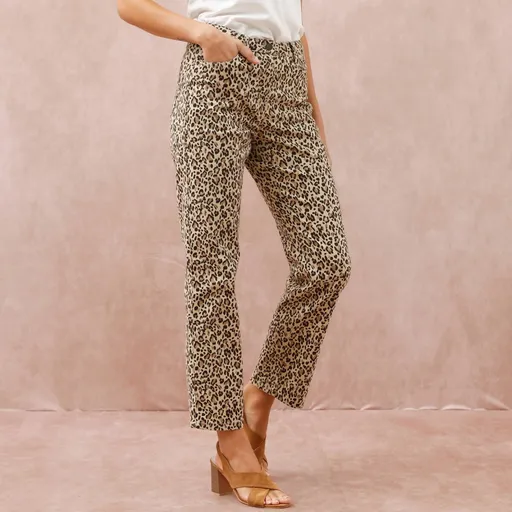 Rovné keprové nohavice s leopardím vzorom