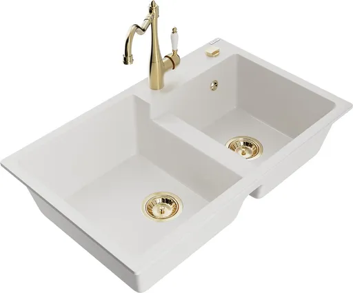 MEXEN/S MEXEN/S - Tomas granitový drez 2-bowl vrátane batérie Carla, biela 6516-20-670700-50