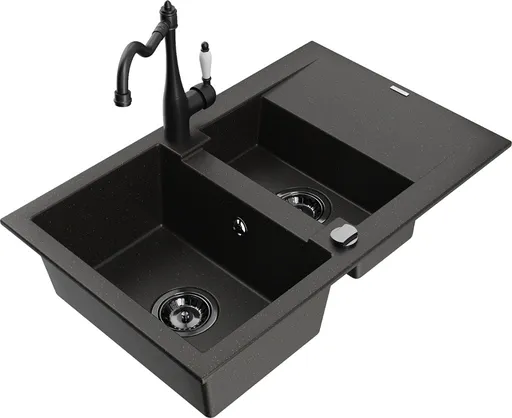 MEXEN/S MEXEN/S - Gaspar granitový drez 1.5 s odkvapkávačom vrátane batérie Carla čierna/zlatá metalik 6507-75-670700-70-B