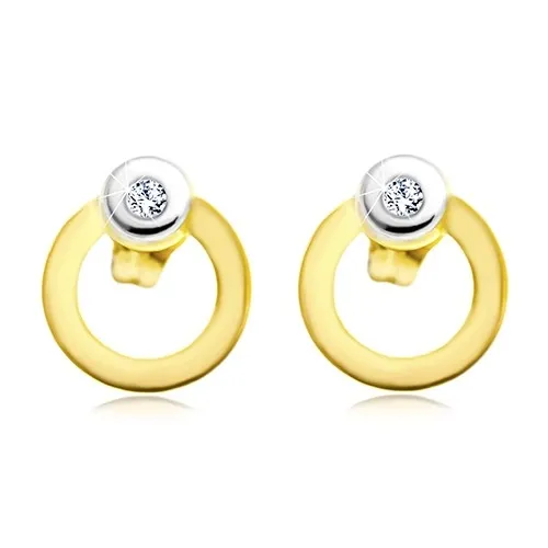Diamantové náušnice zo 14K zlata - žiarivý číry briliant, dvojfarebná obruč