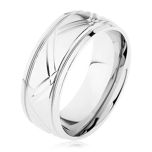 Obrúčka z chirurgickej ocele striebornej farby, šikmé a vodorovné ryhy - Veľkosť: 68 mm