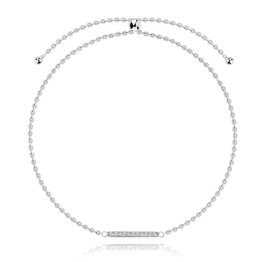 Strieborný náramok 925, navliekací - jemná retiazka, obdĺžnik s čírymi zirkónmi