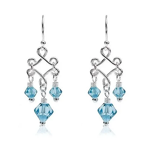 Visiace náušnice s modrými korálkami zo skla, striebro 925