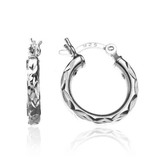 Okrúhle strieborné náušnice 925 - CIKCAK zárezy, 15 mm