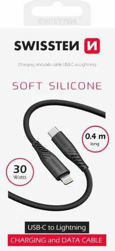 SWISSTEN DÁTOVÝ KÁBEL SOFT SILICONE USB-C / LIGHTNING 0,4 M ČIERNY