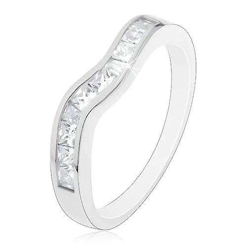 Trblietavý prsteň zo striebra 925, zvlnená línia, číre zirkónové štvorčeky - Veľkosť: 65 mm