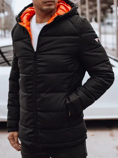 Pánska zimná prešívaná bunda s kapucňou, čierno-oranžová Dstreet TX4895