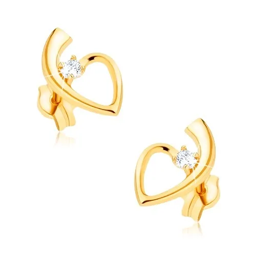 Zlaté 9K náušnice srdce so zirkónom a oblúkom