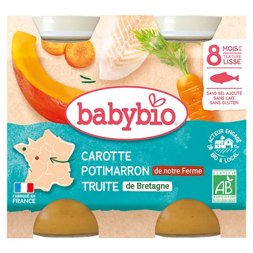 BABYBIO Menu Mrkva a tekvica s pstruhom 2x200 g