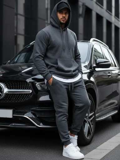 Antracitová pánska mikina s kapucňou (bx2085)