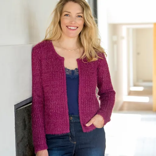 Krátky kardigan z úpletu s predĺženým vláknom