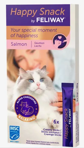 Happy Snack by Feliway losos maškrta pre mačky 6 x 15 g
