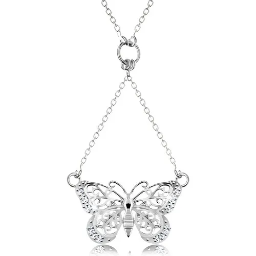 Strieborný 925 náhrdelník, retiazka a prívesok - vyrezávaný motýlik