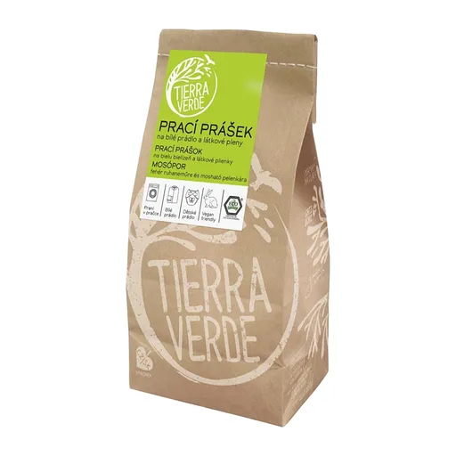 TIERRA VERDE Prací prášok na bielu bielizeň a látkové plienky papierový sáčok 850 g