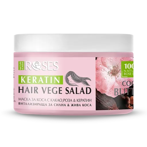 Vitalizujúca maska na vlasy VEGE SALAD s kakaom, ružou a keratínom 350 ml - NATURE OF AGIVA
