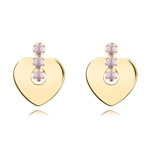 Zlaté náušnice 14K s motívom srdca a ružovými zirkónmi