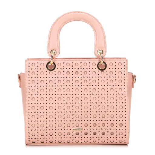 Dámsky kufor z imitácie kože s geometrickým vzorom ružová 100-4Y-205-P