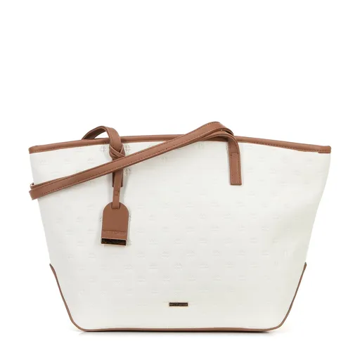 Dámska nákupná kabelka z imitácie kože, veľká krémová a béžová 100-4Y-219-0