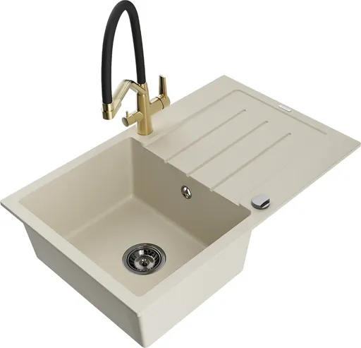 MEXEN/S MEXEN/S - Bruno granitový drez s odkvapkávačom vrátane batérie Duo, béžová 6513-69-671701-57-B