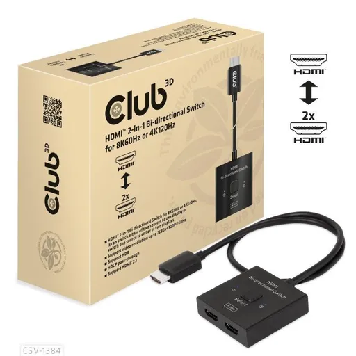 Club3D Switch, HDMI na 2xHDMI Obojstranný 2v1, 8K60Hz, 4K120Hz