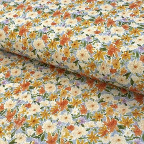 Viskóza s ľanom CREPE Flowers yellow digital print